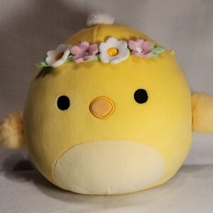 Squishmallows Yellow Plush Tristen Chick with Floral Head Accent